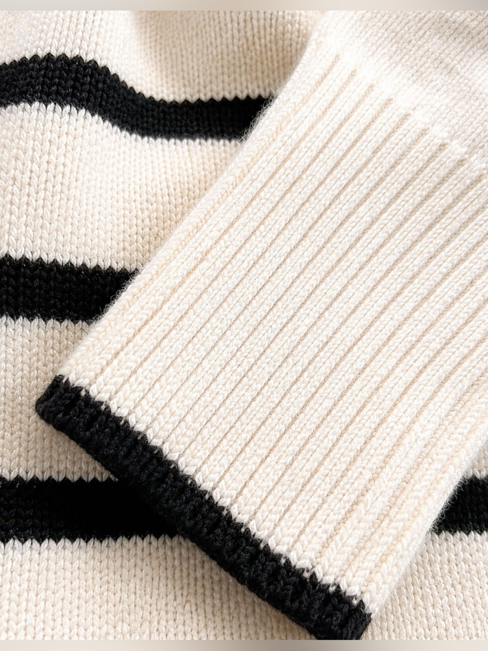 Philosophy Breton Striped Mock Crew Neck Sweater Ivory Black Soft Knit Cozycore - Picture 10 of 16